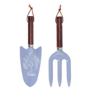 Kék kerti szerszám készlet, lapáttal és kézi villával, vadvirág mintával - Ültetőszerszám