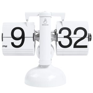 Retro flip óra, analóg, klasszikus design, különböző dekorációkhoz illeszkedik, automata felhúzás, tömör fém, BRAGUS, Fehér