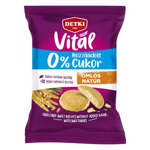Detki Vital 0% Cukor OMLÓS NATUR kekszek, 180g, magas rosttartalmú, édes keksz hozzáadott cukor nélkül, édesítőszerekkel