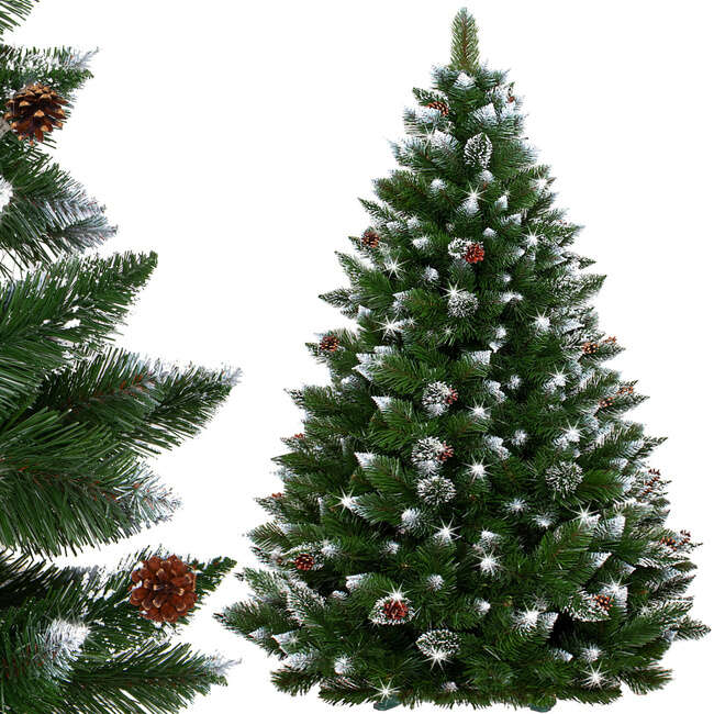 Christmas Crystal Ice Artificial Fir Tree with Snowy Branches and Pine Cones, 180 cm
