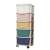 White plastic storage tower with 5 colorful drawers on wheels