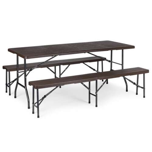 ModernHome 180cm folding table and 2 bench set for 8 people, brown