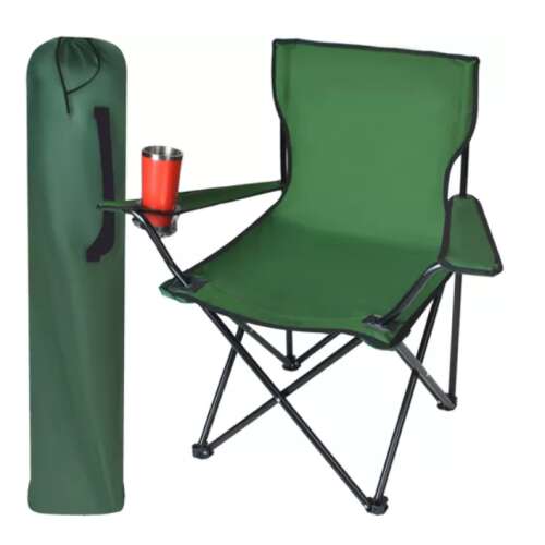 Trizand összecsukható kempingszék pohártartós karfával, zöld