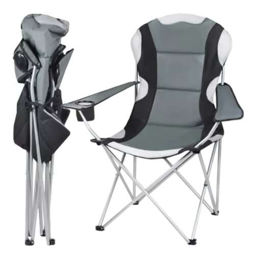 Trizand robust XXL camping chair with cup holder armrest #black-grey