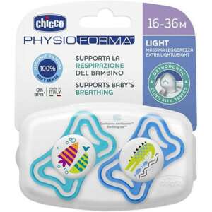 Chicco PhysioForma Light Schnuller, 16-36 Monate, 2 Stück, blau, mit Sterilisationsbehälter - Füttern