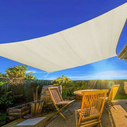 Beige ModernHome rectangular sun sail shade canopy 2x3m for patio, garden, backyard, outdoor dining, providing shade and protection from sun and rain
