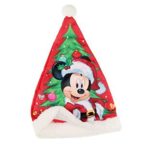 Disney Mickey Maus Weihnachts-Nikolausmütze für Kinder, rot mit weißem Besatz, mit Mickey Maus als Weihnachtsmann vor einem Weihnachtsbaum - Kindermützen, Sets