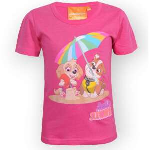 Nickelodeon Paw Patrol Skye T-Shirt für Mädchen in Magenta, mit Skye und Chase am Strand mit einem Sonnenschirm, mit der Aufschrift 'hello sunshine' - Babys & Toddler