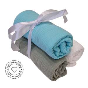 Pegazus prémium duplagéz muszlin pelenka szett aqua, szürke és fehér színben - Textil pelenka