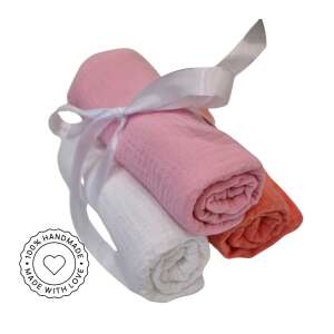 Pegazus Prémium Muszlin Pelenka, 3 db-os szett, Rózsaszín, Fehér, Narancs - Textil pelenka
