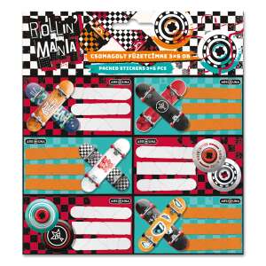 Rollin' Mania gördeszka matricák, 3 ív x 6 db, összesen 18 db, különféle mintákkal, Ars Una - Füzetcímke