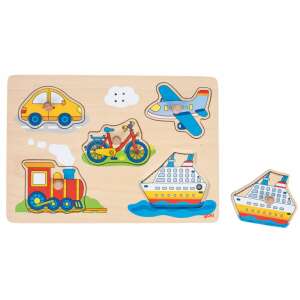 Gollli fa puzzle kisgyermekeknek 5 darabból, autóval, kerékpárral, repülővel, vonattal és egy hajóval - Goki