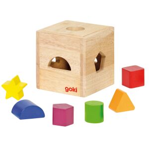 Goki Mini Formensortierspielzeug mit bunten Holzklötzen - Logikspiele