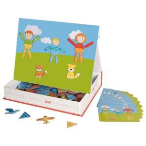 Goki Mágneses Világ 106 részes kreatív mágneses játék, fa mágneses darabok, mágneses tábla, aktivitási kártyák, gyerekeknek, 3 éves kortól - Goki