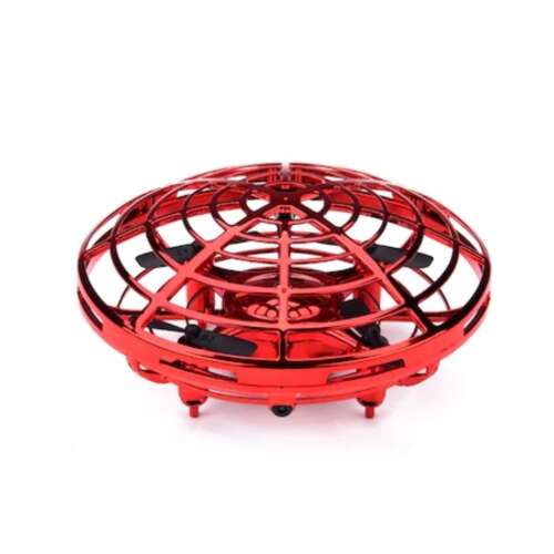 Red mini drone with infrared sensors, hand controlled, 360 degree rotation, collision avoidance, automatic obstacle avoidance