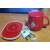 Fashion Rabbit heated mug set, red ceramic mug with lid, heating coaster, and power cord