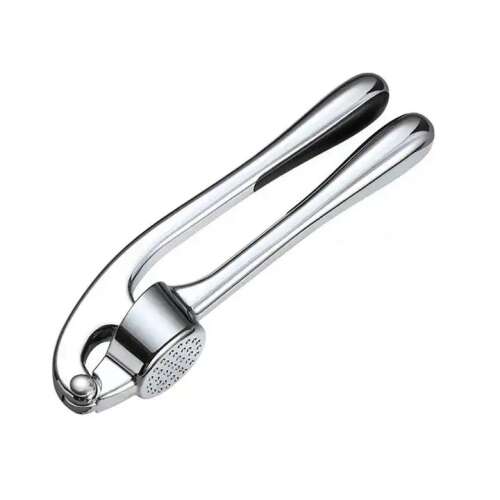 Stainless steel garlic press with ergonomic handle, easy to clean, high efficiency, silver/black