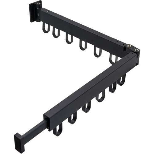 Helper 84cm retractable wall-mounted clothes drying rack, black, with hooks