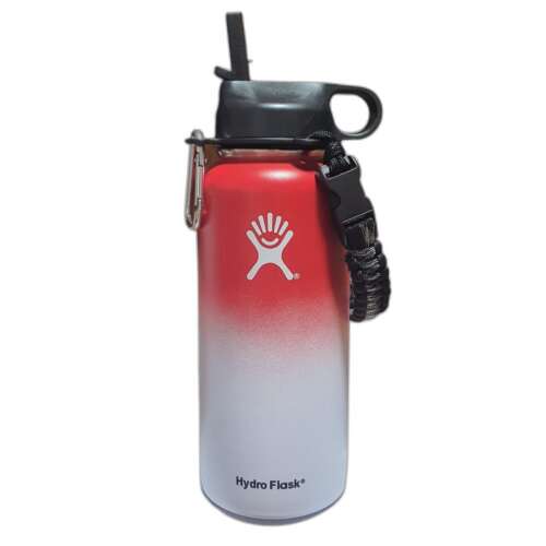 Hydro Flask 946 ml fľaša na vodu z nerezovej ocele s vákuovou izoláciou, viečkom so slamkou, systémom upevnenia a slamkou, červená/biela