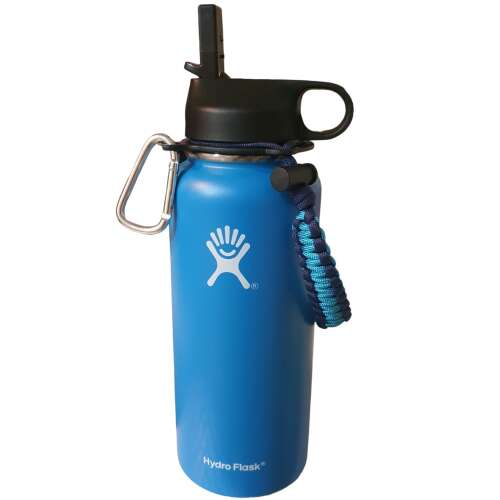 Sticla de apa Hydro Flask din otel inoxidabil si izolata in vid cu capac, sistem de prindere si pai 946 ml, albastru sky