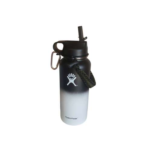 Hydro Flask 946 ml sticlă termică din oțel inoxidabil cu izolare vacuum și capac cu pai, ombre negru și alb