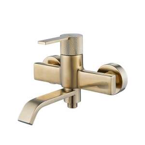 Kád/zuhany csaptelep, Momali, sárgaréz test és fogantyú, fali rögzítés, kerámia patron, arany színű, szerelőkészlet mellékelve