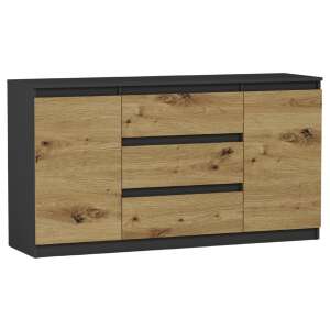 Komód, 3 fiókos, 2 ajtós, R140-S3, 140x76x40 cm,  antracit - artisan sonoma 