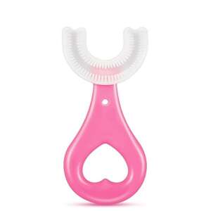 StartONTeam™ U-shaped Round Silicone Toothbrush, 360, Food Grade Silicone, for 2-6 year old Children, Pink
