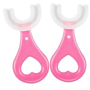 2-Piece U-Shaped Silicone Food-Grade Toothbrush Set for 2-6 Year Olds, Pink