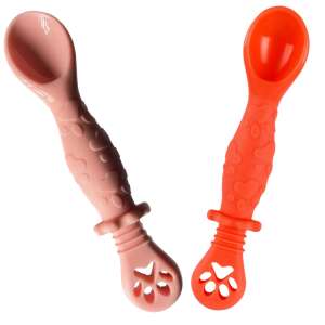 StartONTeam 2er Set Silikon-Bablöffel, rosa und orange, mit Pfotenabdruck-Design - Füttern