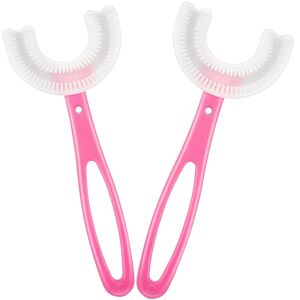 Set mit 2 kreisförmigen U-förmigen Zahnbürsten aus lebensmittelechtem Silikon für Kinder von 6 bis 12 Jahren, Pink 131532955 - Babys & Toddler