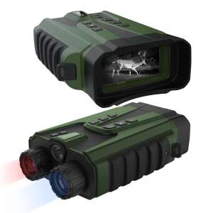 Green digital night vision binoculars with LCD screen, 4x optical zoom, 8x digital zoom, 300m night vision range, built-in rechargeable battery, SD card slot, tripod mount - Binocular