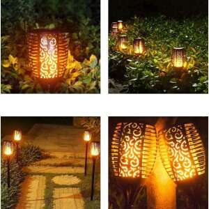 Collage of solar torch lamps in garden settings - OEM Solar lantern