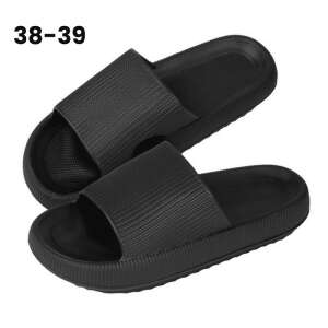 Női fekete platform szandál, kényelmes nyári papucs vastag talppal - Női lábbeli