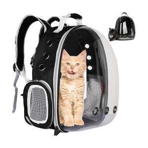 Pet carrier backpack for cats and small dogs, transparent bubble for pet visibility, black and white color, Purlov brand - Pet Carrier, Car Travel Box