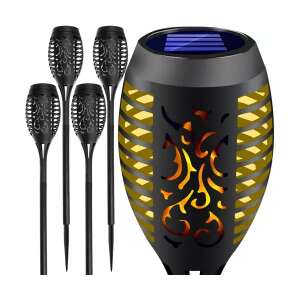 Set of 4 black solar powered flame effect garden torches - Solar lantern