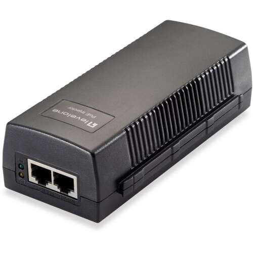 Adaptor injecție PoE LevelOne GE POI-3014, 30W PoE, negru, vedere din față