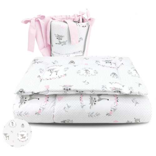 Baby Shop 3 részes ágynemű garnitúra - szürke/rózsaszín őzike