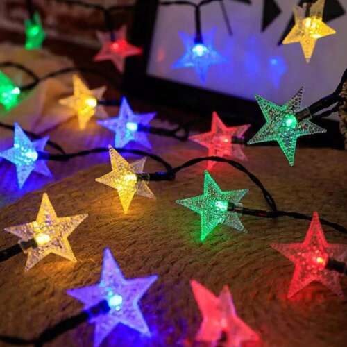 Napelemes karácsonyi Fényfüzér csillag alakú színes LED izzókkal 35900500