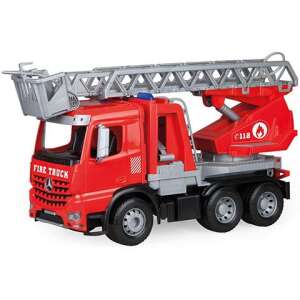 Lena Worxx Fire Truck with Ladder Arocs toy, Mercedes-Benz Arocs fire truck for kids, red fire truck toy with ladder - Kids's play car