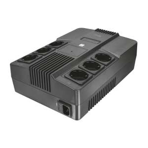 Trust Maxxon 0.8 kVA UPS with 6 AC outlets, black, angled view - Computers and Accessory