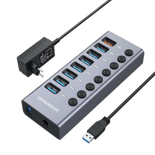 GRAUGEAR USB-HUB 7x USB 3.0 Porty + 1 Rýchlonabíjačka USB retail (G-HUB71-A)