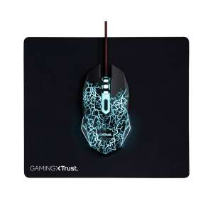 Trust 24752 gaming mouse with blue LED lighting on a black mousepad - Mouse