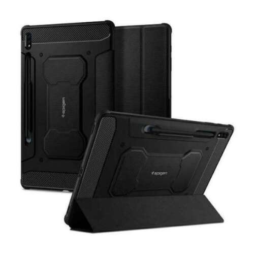 Etui Spigen Rugged Armor Pro do Samsung Galaxy Tab S9 FE LTE, czarne, ze stojakiem, uchwytem na rysik, odporne na wstrząsy, składane