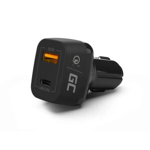 Încărcător auto Green Cell CAD33 42W cu USB-C Power Delivery și USB Quick Charge 3.0 pe fundal alb - Incarcatoare auto