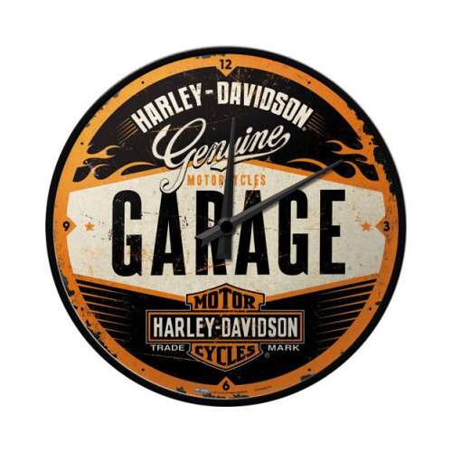Harley Davidson Garage Falióra, vintage design, fekete és narancssárga, 31 cm átmérő - Falióra