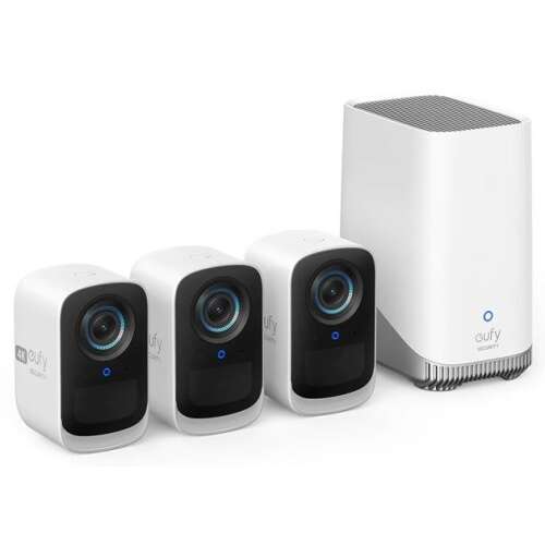 Eufy eufyCam 3C 3+1 Kit S300 vezeték nélküli biztonsági kamera rendszer, 3 kültéri kamera és 1 otthoni bázis