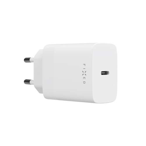 FIXED USB-C sieťová nabíjačka, biela, 30W, šikmý pohľad