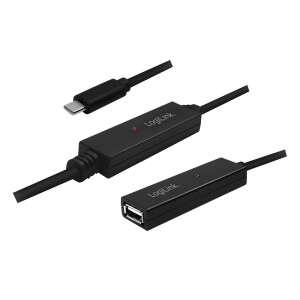 LOGILINK USB 2.0 Aktív Repeater kábel USB-C - USB-A 15m - Fekete (UA0325)