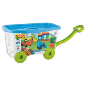 Unico Plus 150-teiliges Bausteine-Set mit rollender Aufbewahrungskiste, bunte Bausteine, Auto, Figur, Grundplatte, perfekt für fantasievolles Spielen und die Entwicklung der Feinmotorik - Unico